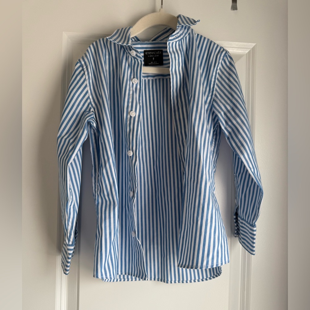 Crewcuts Ludlow Blue and White Striped Button-Up Shirt Size 4-5
